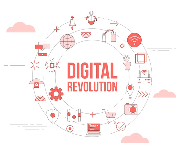 Konzept der digitalen Revolutionstechnologie mit Icon-Set-Vorlagenbanner und runder Kreisform