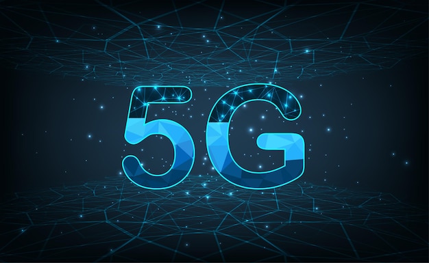 Konzept der drahtlosen 5g-netzwerkverbindung abstraktes 5g-symbol mit punkt-punkt-verbindungsliniendesign