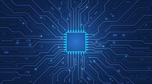 Konzept der künstlichen Intelligenz Chip-Prozessor auf Schaltplatte Moderner futuristischer Design-Hintergrund Big Data und maschinelles Lernen Vektor-Illustration