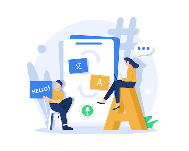 Vektor konzept der mehrsprachigen online-übersetzer-appverwendung der übersetzungs-app auf dem smartphone zum sprachenlernen