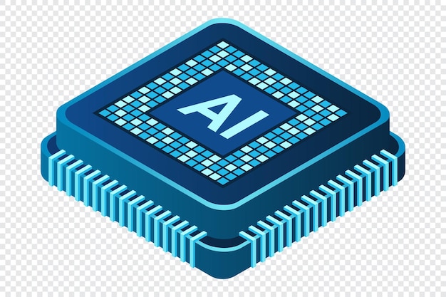 Konzept des isometrischen Chips für künstliche Intelligenz Konzept der künstlichen Intelligenz Futuristischer Mikrochip-Prozessor Vektorillustration