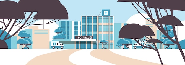 Konzept des Krankenhausgebäudes und des medizinischen Zentrums des Krankenwagens Modernes Klinik-Äußeres Gesundheitskonzept