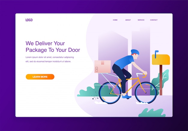 Konzept des lieferservice mit fahrrad und kartons für die website