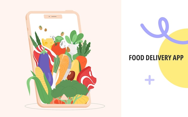 Vektor konzept einer mobilen anwendung mit online-bestell- oder lebensmittelliefer-app