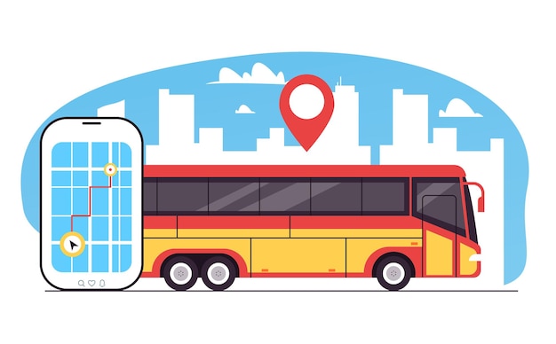 Vektor konzept einer mobilen app für die navigation der öffentlichen busstrecken