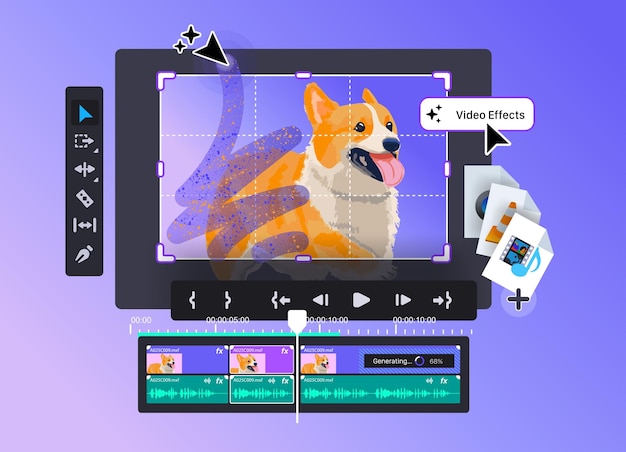 Konzept eines Video-Editors Hinzufügen verschiedener Formate Vektor-Illustration
