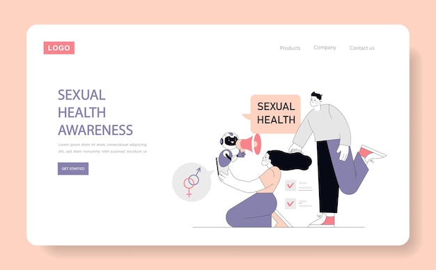 Konzept für das Bewusstsein für sexuelle Gesundheit Webseitenentwurf über sexuelles Wohlbefinden mit Charakteren und Checkliste