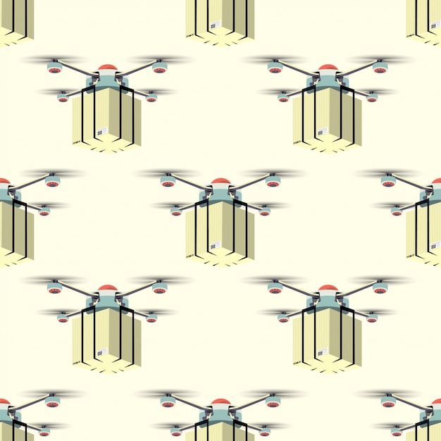 Konzept für den lieferservice. muster der lieferdrohne mit paket. vektorillustration.