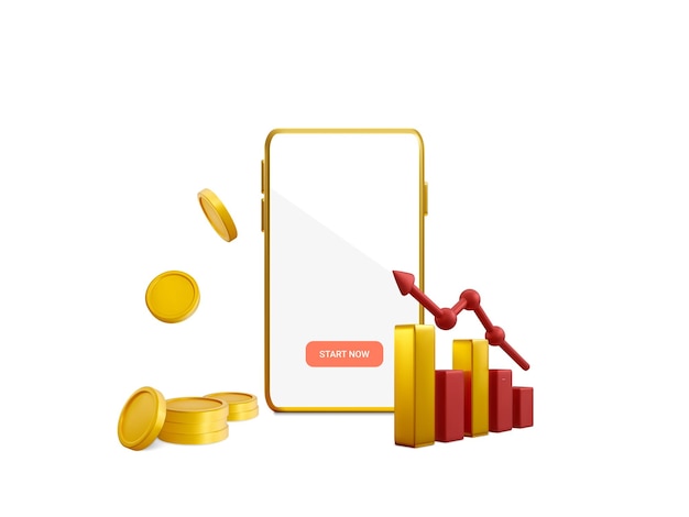 Konzept für finanzinvestitionen erfolgreiches konzept für investitionen realistisches 3d-geschäftsdiagramm auf mobiltelefonen 3d-ziel für geschäftsbankfinanzinvestitionen vektorillustration
