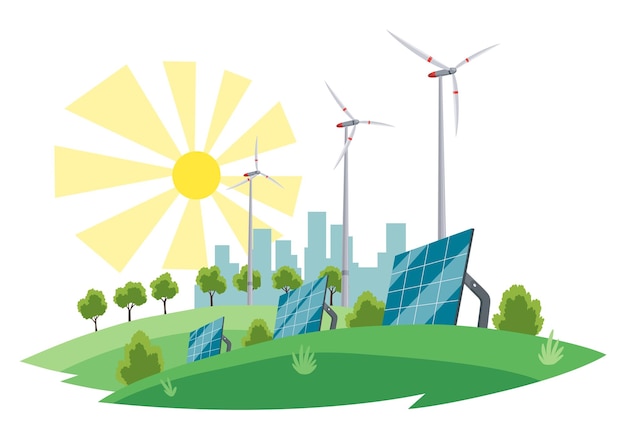 Konzept für saubere Elektrizität erneuerbare Elektrizitätsressourcen aus Solarpanelen und Windturbinen