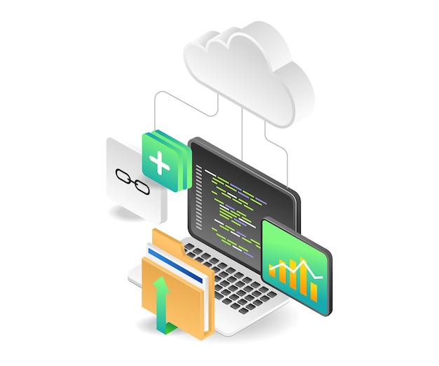 Konzept isometrische Darstellung eines Programms, das einen Website-Link hinzufügt