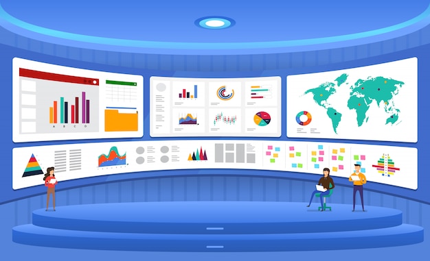 Konzeptdatenanalyse. visualisieren sie mit dem wachstum des grafik- und diagrammmarketings. illustration.