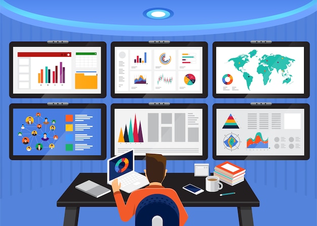 Konzeptdatenanalyse. visualisieren sie mit dem wachstum des grafik- und diagrammmarketings. illustration.