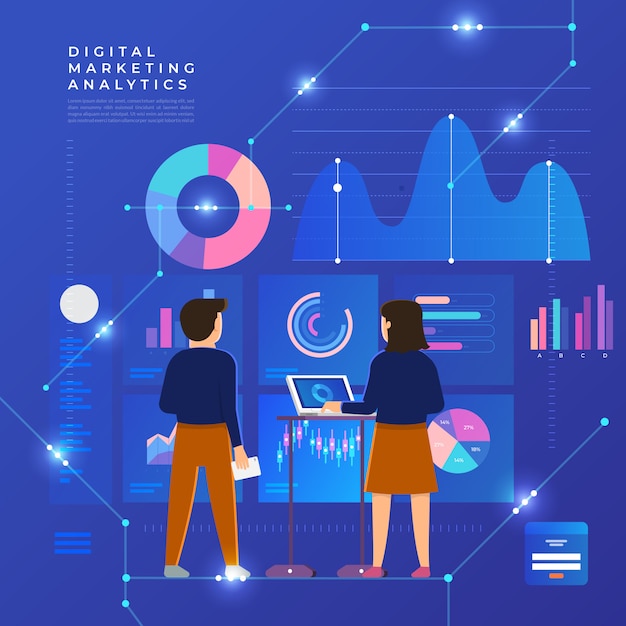 Konzeptdatenanalyse. Visualisieren Sie mit dem Wachstum des Grafik- und Diagrammmarketings. Illustration.