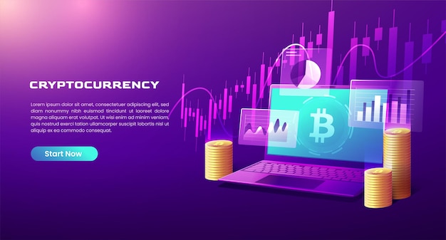 Konzeptillustration Kryptowährungs-Bitcoin-Austausch mit Diagrammdiagramm und Laptop