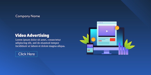 Vektor konzeptionelles banner für videowerbung