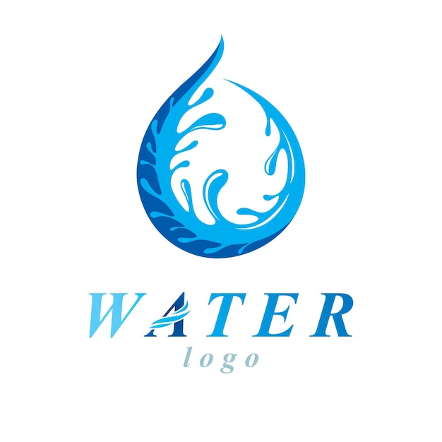 Konzeptionelles blaues süßwasser-vektoremblem zur verwendung in der mineralwasserwerbung. umweltschutzkonzept.