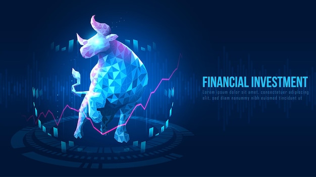 Konzeptkunst von Bullish in futuristischer Idee, geeignet für Aktienmarketing oder Finanzinvestitionen