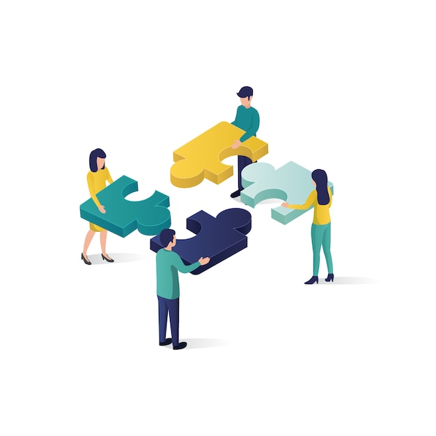 Kooperationspartnerschafts-Konzeptillustration der isometrischen Illustration des Teamwork-Konzeptes in der isometrischen Art.