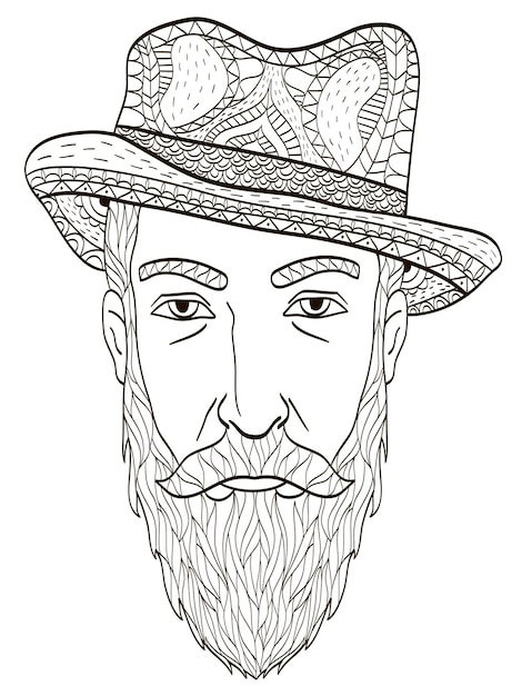 Kopf eines älteren Mannes mit Bart Malbuchvektor für Erwachsene
