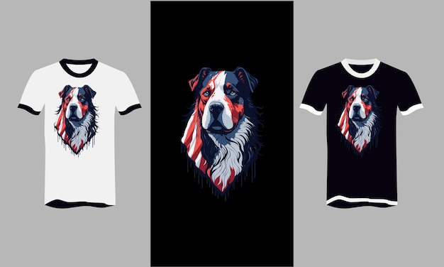 Kopfhund mit flagge amerikanisches vektor-t-shirt flaches design