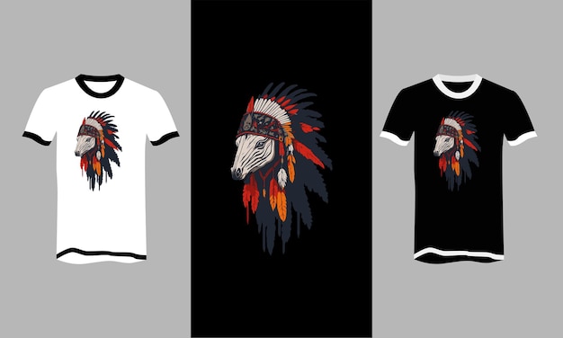 Kopfpferd mit kopfschmuck indianisches vektor-t-shirt-design