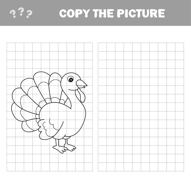 Kopieren sie das bild, das einfache lernspiel für die bildung von vorschulkindern mit einfachem spielniveau, das kinderzeichenspiel mit beautiful turkey