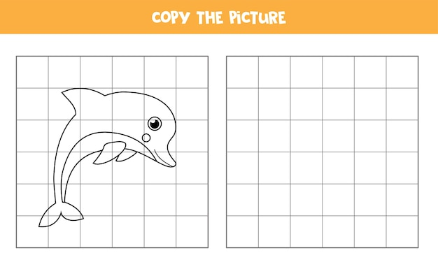 Kopieren sie das bild des niedlichen kawaii delfins lernspiel für kinder handschriftpraxis