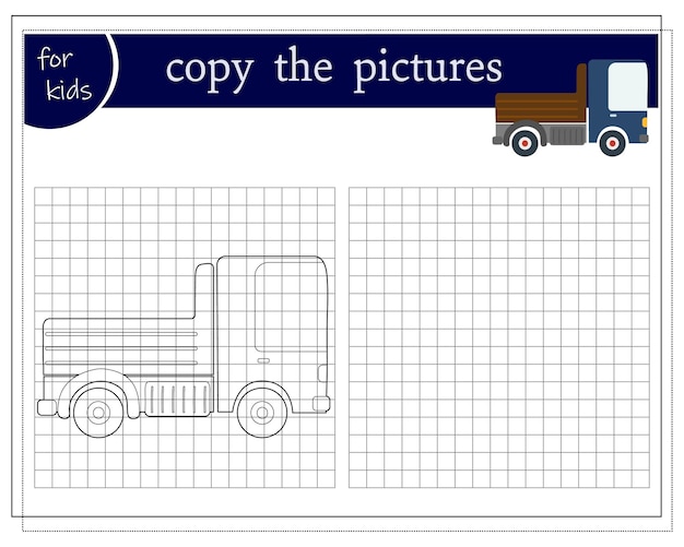 Kopieren sie das bild, ein lernspiel für kinder, eine cartoon-auto-lkw-vektorillustration