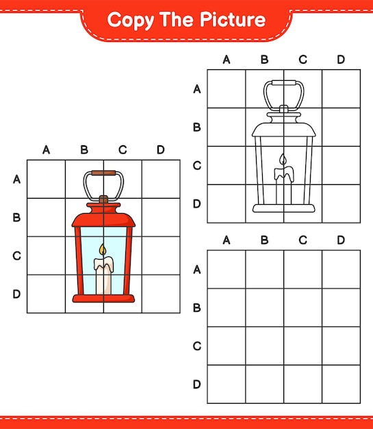 Kopieren sie das bild kopieren sie das bild der laterne mit rasterlinien pädagogisches kinderspiel druckbares arbeitsblatt vektorillustration