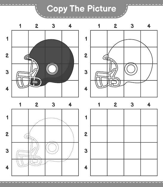 Kopieren sie das bild kopieren sie das bild von football helm mit gitterlinien lernspiel für kinder