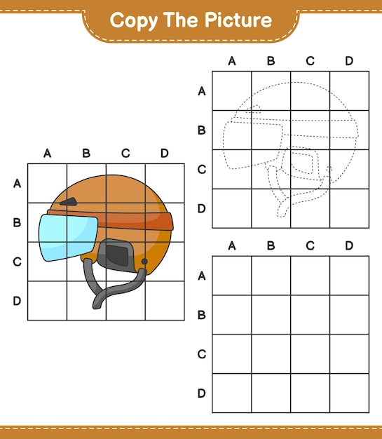 Kopieren sie das bild kopieren sie das bild von hockey helm mit gitterlinien lernspiel für kinder