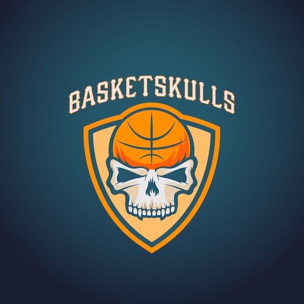 Korb schädel basketball logo vorlage. sportmannschaft oder meisterschaftsemblem. university league zeichen.