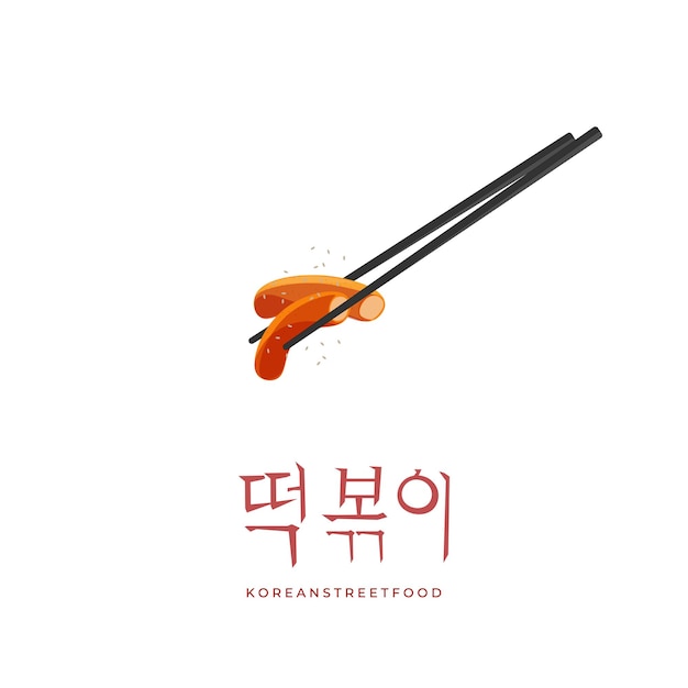 Koreanisch, Tteokbokki, Vektor, Abbildung, Logo, Mit, Eßstäbchen, Und, Sesam, Sprinkle