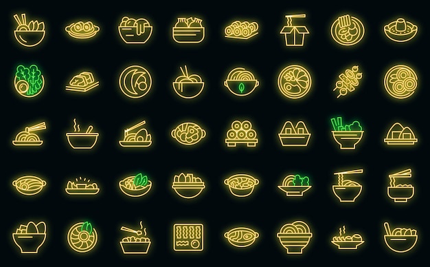 Koreanische Küche Icons Set Vektor Neon