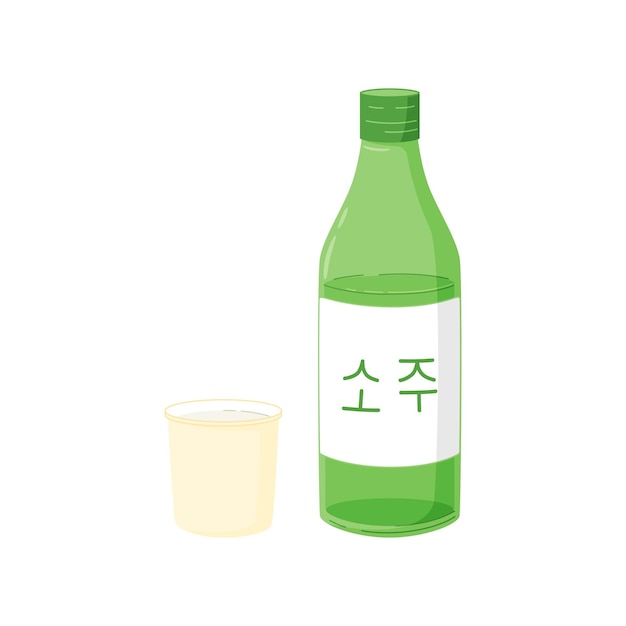 Koreanischer Reis-Wodka-Soju Vektorillustration von Alkoholgetränken im Cartoon-Stil