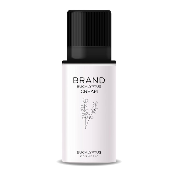 Kosmetik-Lotion-Flasche. Kosmetische Flasche aus Glas. Realistische Cremelotion. Flüssiges Eukalyptus-Serum
