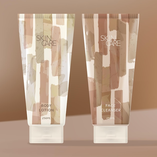 Kosmetik oder Beauty Tubes mit Aquarell gebürsteten Streifen Muster