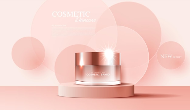 Kosmetik- oder Hautpflegeproduktanzeigen mit Flaschenbanneranzeige für Schönheitsprodukte rosa Farbe