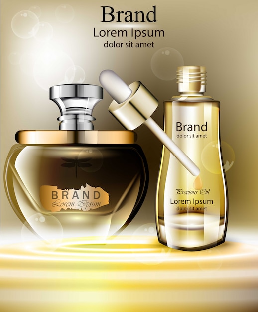 Kosmetik-Öl-Set Vector realistisch. Produkte verpackt mock-up Bio-Naturessenz