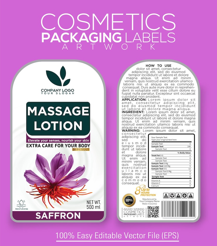 Kosmetikverpackungsetiketten für Massagelotion mit Safranessenz