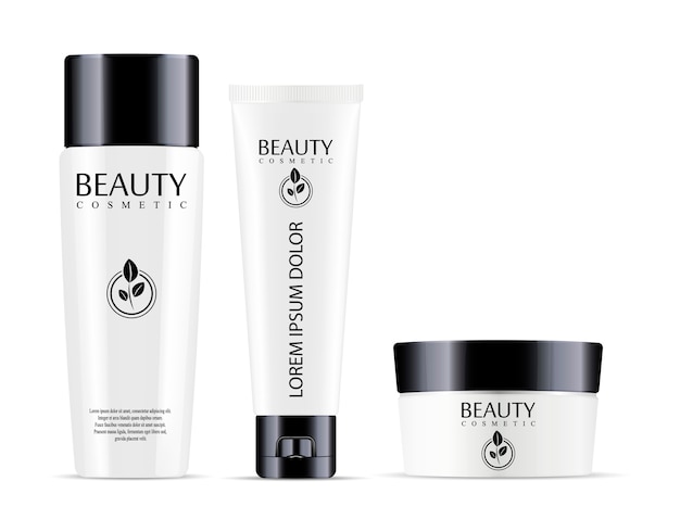 Kosmetische Flasche für Shampoo und Glas mit Tube für Sahne