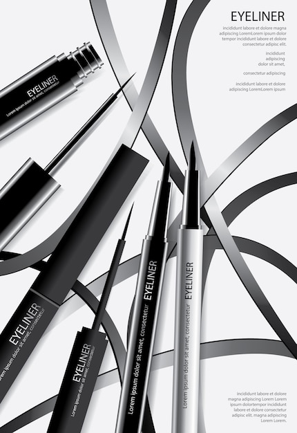 Kosmetischer eyeliner mit verpackungsplakat-design-vektor-illustration