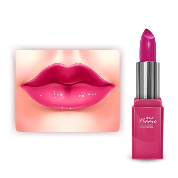 Kosmetisches verpackungsdesign des hellen rosa lippenstifts in der 3d-illustration