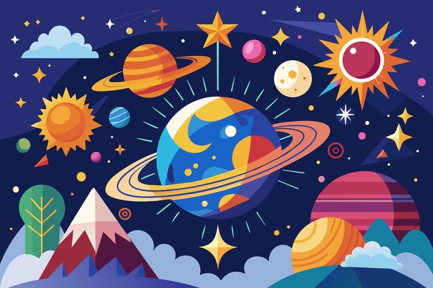 Kosmische und himmlische vektorillustrationen von planeten