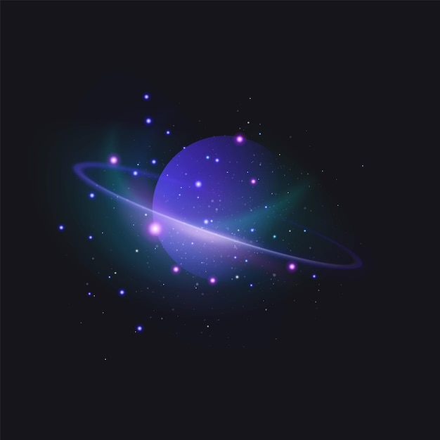 Kosmischer Planet mit leuchtenden Ringen und Sternen am Nachthimmel