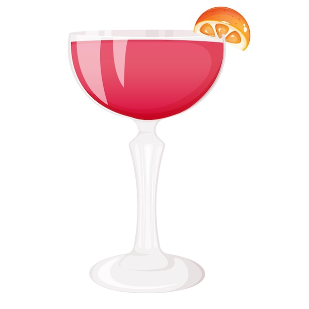 Kosmopolitischer Cocktail in einem mit Orange dekorierten Weinglas