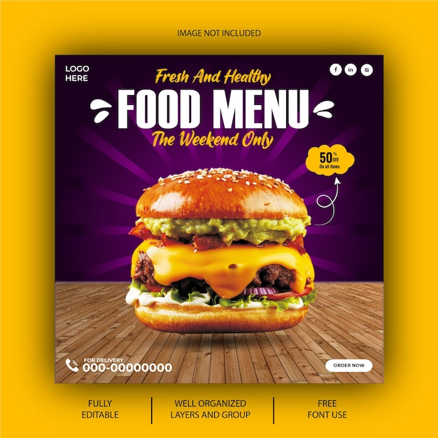 Kostenlose EPS-Vektor-Social-Media-Speisekarte und Restaurant-Banner-Post-Vorlage