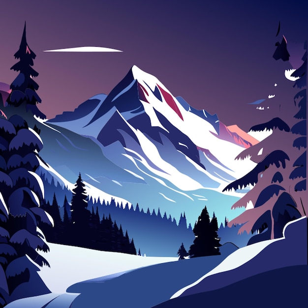 Vektor kostenlose foto schneebedeckte berglandschaft bei winterabend mit frostvektorillustration