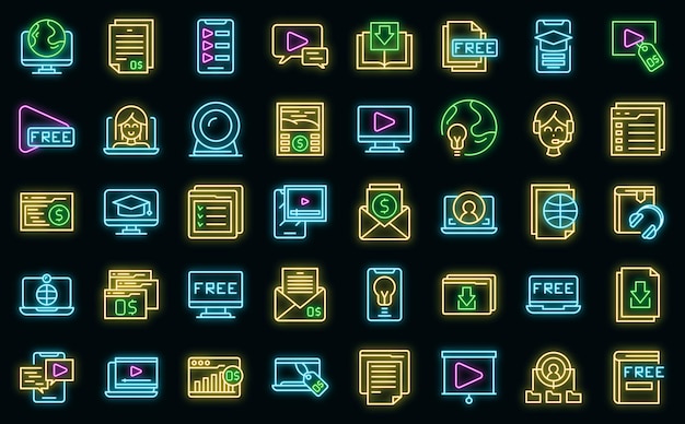 Kostenlose Kurssymbole setzen Umrissvektor. Klasse virtueller Computer. Kostenlose App-Entfernung